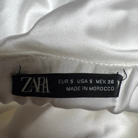 Zara White Satin Sweetheart Neckline Midi Dress Lace Up Back Adjustable Sz Small - Picture 6 of 9